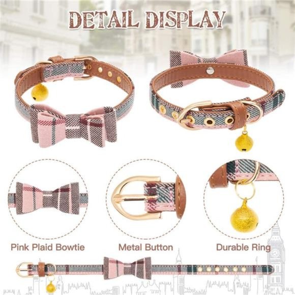 Bow Tie Dog Collar and Leash Set Classic Plaid - Picture 5 of 7